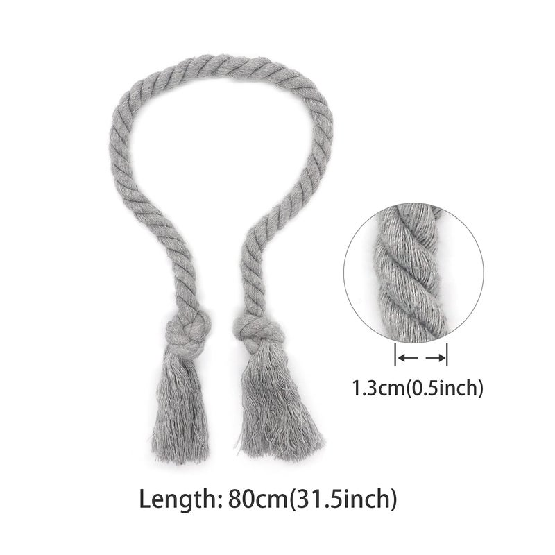 Yteseery 8 Pack Curtain Ties Rope, Outdoor Curtain Tiebacks, Natural Cotton Curtain Holders, Village Rustic Farmhouse Curtain Holdbacks, Nautical Curtain TieBacks for Patio Pergola Drapes, Grey - Image 2